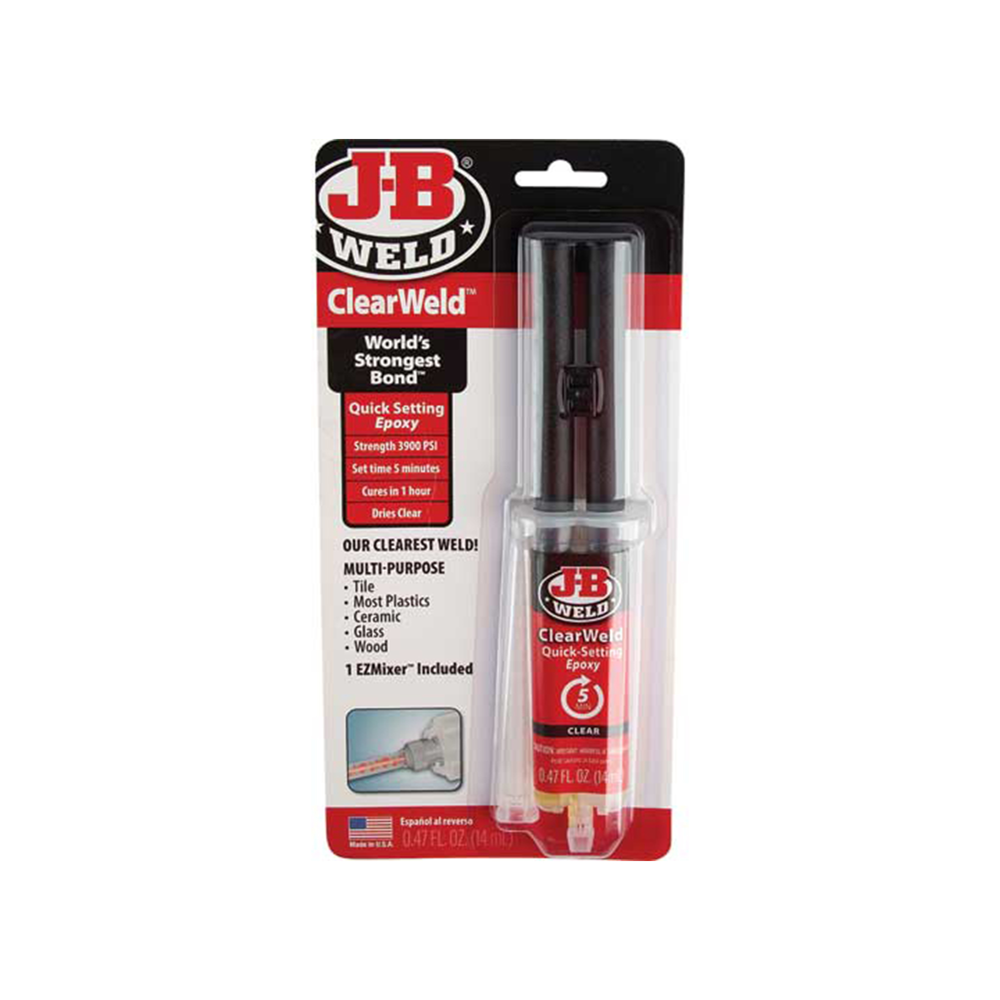 JB Weld ClearWeld Epoxy Syringe — 14ml, Transparent, 3900 PSI Bond, Quick-Setting, Integrated Mixer, Model# JBW50114H